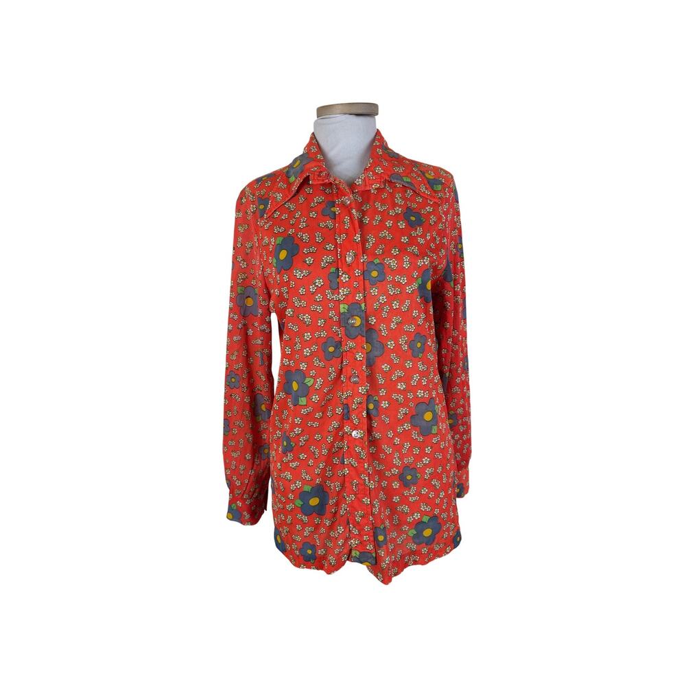 Vintage 1960's Flower Power Long Sleeve Button Up